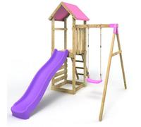 Rebo Adventure Wooden Garden Climbing Frame, Swing Set And Slide For Kids - Rushmore Pink