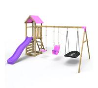 Rebo Adventure Wooden Garden Climbing Frame, Swing Set And Slide For Kids - Snowdon Pink