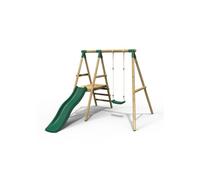 Rebo Apollo Wooden Garden Swing Set with Platform and Slide for Kids - Green