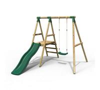 Rebo Apollo Wooden Garden Swing Set With Platform And Slide For Kids - Green