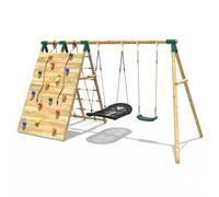 Rebo Beat The Wall Wooden Swing Set with Double up & Over Climbing Wall Vertex in Natural Rebo Natural