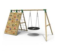 Rebo Beat The Wall Wooden Swing Set with Double up & Over Climbing Wall Zenith in Natural Rebo Natural