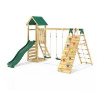 Rebo Challenge Wooden Climbing Frame With Swings, Slide And Up & Over Climbing Wall For Kids - Greenhorn