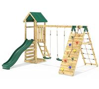 Rebo Challenge Wooden Climbing Frame With Swings, Slide And Up & Over Climbing Wall - Greenhorn