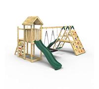 Rebo® Children's Extended Tower Wooden Climbing Frame with Swings & Slide - San Luis | Outdoor Toys | Sturdy Wooden Construction, Pressure Treated Timber