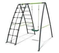 Rebo Children's Single Metal Swing Set with Up & Over Climbing Wall in Grey Rebo Grey