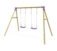 Rebo® Children's Wooden Garden Swing Set - Venus Purple | OutdoorToys | Pressure Treated Timber, Soft Feel Ropes, Two Green Swing Seats, Sturdy Construction for Kids