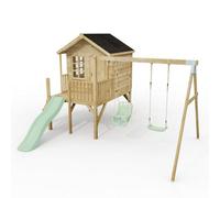 Rebo Classicplay Premium 5Ft Playhouse On Deck With Double Swing And Slide Mint Green