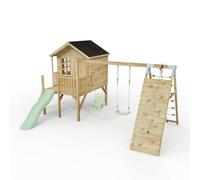 Rebo Classicplay Premium 5Ft Playhouse On Deck With Double Swing, Slide And Climbing Wall