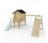 Rebo Classicplay Premium 5Ft Playhouse On Deck With Double Swing, Slide And Climbing Wall Ice Blue