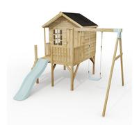 Rebo Classicplay Premium 5Ft Playhouse On Deck With Single Swing And Slide Ice Blue