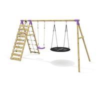 Rebo Double Garden Swing Set With Climbing Wall For Kids - Vale Purple