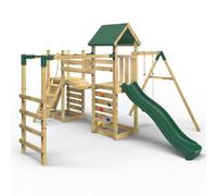 Rebo Double Garden Tower Climbing Frame With Flexible Bridge, Swing & Slide For Kids - Arvon