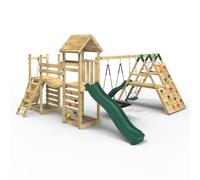 (San Luis) Rebo Double Tower Climbing Frame with Flexible Bridge, Swing & Slide