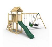 Rebo Extended Tower Garden Wooden Climbing Frame With Swings & Slide For Kids - Snowdon