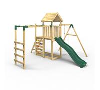 Rebo Extended Tower Wooden Climbing Frame with Swings & Slide - Arvon in Natural Rebo Natural