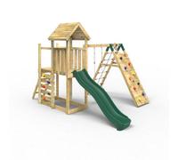 Rebo Extended Tower Wooden Climbing Frame with Swings & Slide - Bear in Natural Rebo Natural