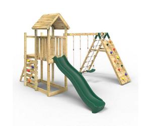 Rebo Extended Tower Wooden Garden Climbing Frame With Swings & Slide For Kids - Greenhorn