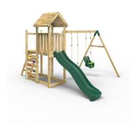 Rebo Extended Tower Wooden Garden Climbing Frame With Swings & Slide For Kids - Rainier