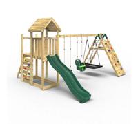 Rebo Extended Tower Wooden Garden Climbing Frame With Swings & Slide For Kids - Sanford