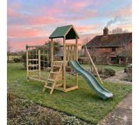 Rebo Garden Climbing Frame With Single Swing And Slide Plus Ninja Monkey Bars For Kids - Arvon