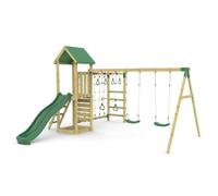 Rebo Garden Climbing Frame With Triple Swing And Slide Plus Ninja Monkey Bars For Kids - Pelion