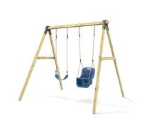 Rebo Glide Wooden Double Swing Set with Two Swing Seats - Tulip (Navy Blue Belt & Baby Swings) in Dark Blue Rebo Dark Blue