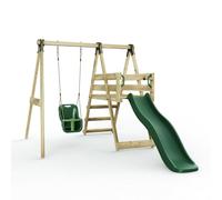 Rebo Glide Wooden Single Swing Set with 6ft Slide and Swing Seat - Orchid (Navy Blue Baby Swing) | OutdoorToys | Kids Outdoor Wooden Play Equipment for Gardens, Frame & Accessories Included