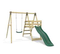 Rebo Glide Wooden Single Swing Set with 6ft Slide and Swing Seat - Orchid (Dark Green Swing) | OutdoorToys | Kids Outdoor Wooden Play Equipment for Gardens, Frame & Accessories Included