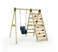 Rebo Glide Wooden Single Swing Set with Climbing Wall and Swing Seat - Lavender (Navy Blue Baby Swing) | OutdoorToys | Kids Outdoor Wooden Play Equipment for Gardens, Frame & Accessories Included