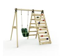 Rebo Glide Wooden Single Swing Set with Climbing Wall & Swing Seat - Lavender (Dark Green Baby Swing) Rebo Green
