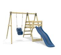Rebo Glide Wooden Single Swing Sets With 6Ft Slide And Swing Seat Orchid