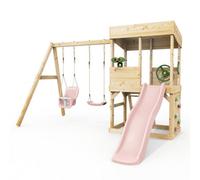 Rebo Lookout Tower With Double Swing, Wave Slide And Adventure Pack Dusky Pink