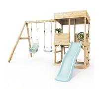 Rebo Lookout Tower With Double Swing, Wave Slide And Adventure Pack Ice Blue