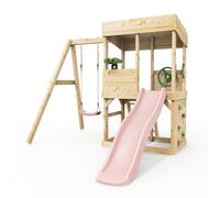 Rebo Lookout Tower With Single Swing, Wave Slide And Adventure Pack Dusky Pink
