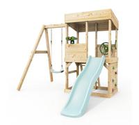 Rebo Lookout Tower With Single Swing, Wave Slide And Adventure Pack Ice Blue