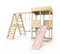 Rebo Lookout Tower with Single Swing, Wave Slide and Climbing Wall Dusky Pink