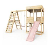 Rebo Lookout Tower With Single Swing, Wave Slide And Climbing Wall Dusky Pink
