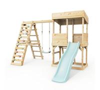 Rebo Lookout Tower With Single Swing, Wave Slide And Climbing Wall Ice Blue