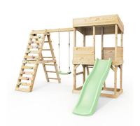 Rebo Lookout Tower With Single Swing, Wave Slide And Climbing Wall Mint Green