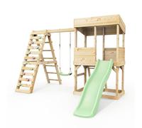 Rebo Lookout Tower with Single Swing, Wave Slide and Climbing Wall Mint Green