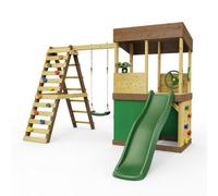 Rebo Lookout Tower With Single Swing, Wave Slide, Climbing Wall, Adventure And Den Packs