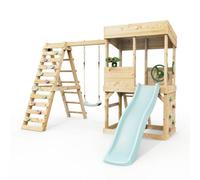 Rebo Lookout Tower With Single Swing, Wave Slide, Climbing Wall And Adventure Pack