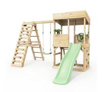 Rebo Lookout Tower With Single Swing, Wave Slide, Climbing Wall And Adventure Pack