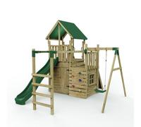 Wooden Climbing Frame Play Tower and Slide - M10 Single Swing Rebo Brown One Size