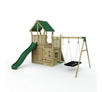 Rebo Modular Wooden Climbing Frame Adventure Playset - M8 plus Ramp & Double Swing