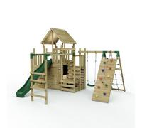 Rebo Modular Wooden Climbing Frame Playset - M26 Swings, Monkey Bars & Den