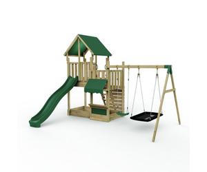 Rebo Modular Wooden Garden Climbing Frame Adventure Playset For Kids - M3 Plus Shop & Double Swing