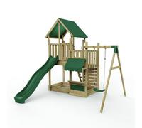 Rebo Modular Wooden Garden Climbing Frame Adventure Playset For Kids - M3 Plus Shop & Single Swing