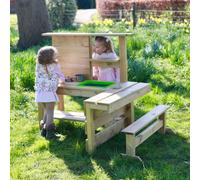 Rebo® Muddy Mischief Children’s All Weather Outdoor Mud Kitchen, Play Kitchen Kid's Diner - Peppermint | Outdoor Toys | Integrated Shelves, Sink and Prep Area, Breakfast Bar